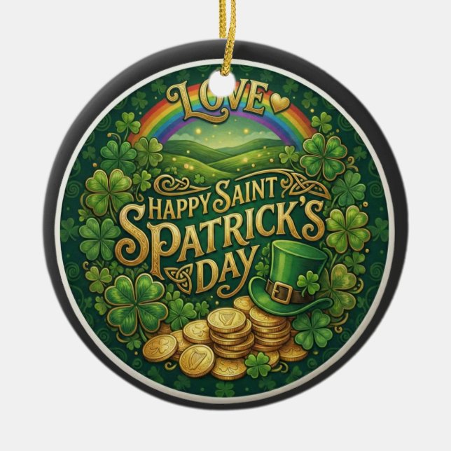 Glad St. Patrick's Day Kärlek Hjärtat Regnbåge Sha Julgransprydnad Keramik (Framsidan)