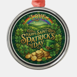 Glad St. Patrick's Day Kärlek Hjärtat Regnbåge Sha Julgransprydnad Metall