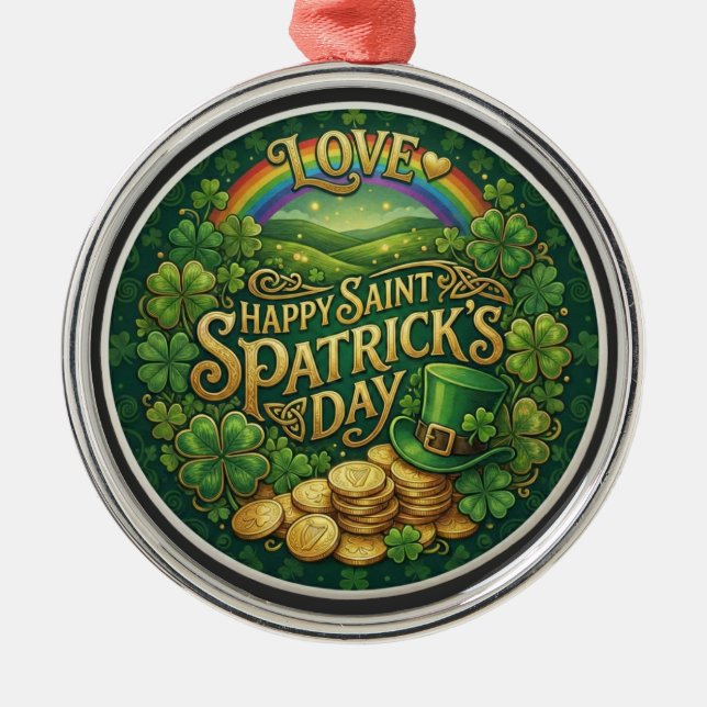 Glad St. Patrick's Day Kärlek Hjärtat Regnbåge Sha Julgransprydnad Metall (Framsidan)