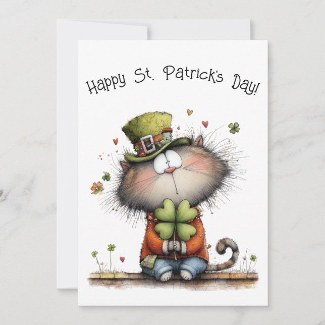 Glad St. Patrick's Day Katt - Kitty Hälsningar Pla Kort (Framsida)