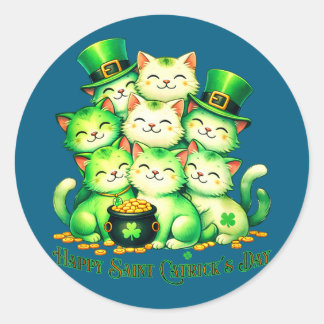 Glad St. Patrick's Day kattdesign för St. Patrick- Runt Klistermärke
