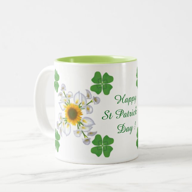 Glad St. Patrick's Day ! Klöver med Calla Två-Tonad Mugg (Framsida vänster)