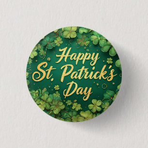 Glad St. Patricks Day Klöverdesign Knapp