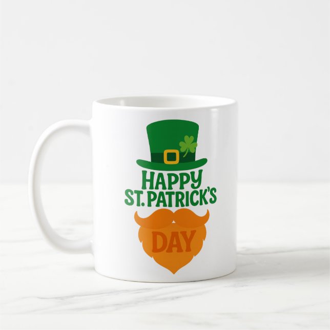 Glad St. Patricks Day Leprechaun Skägg och Hatt Kaffemugg (Vänster)