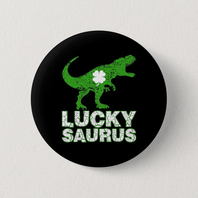 Glad St Patricks Day Luckysaurus Dinosaur Shamrock Knapp (Framsida)