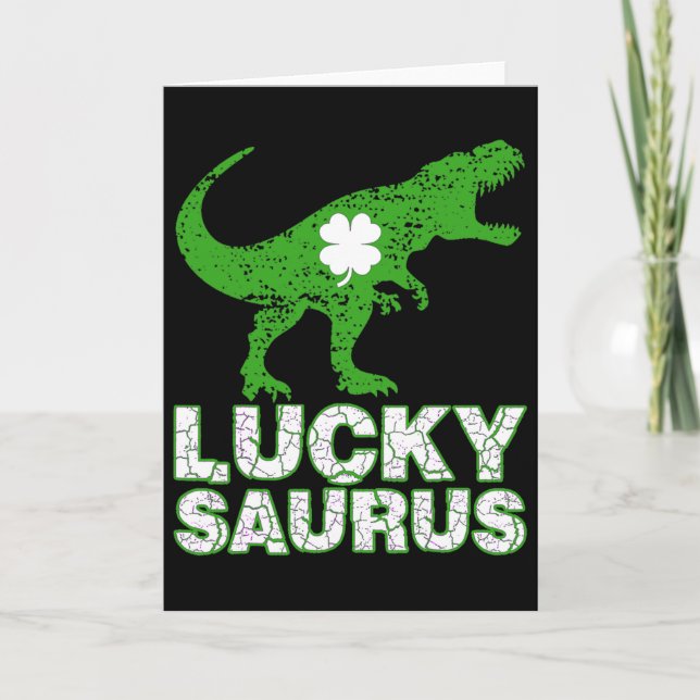 Glad St Patricks Day Luckysaurus Dinosaur Shamrock Kort (Framsida)