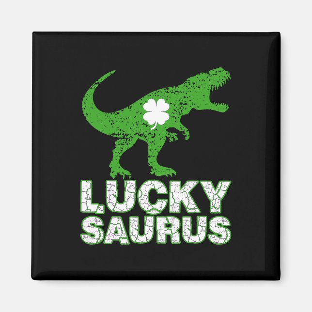Glad St Patricks Day Luckysaurus Dinosaur Shamrock Magnet (Framsidan)