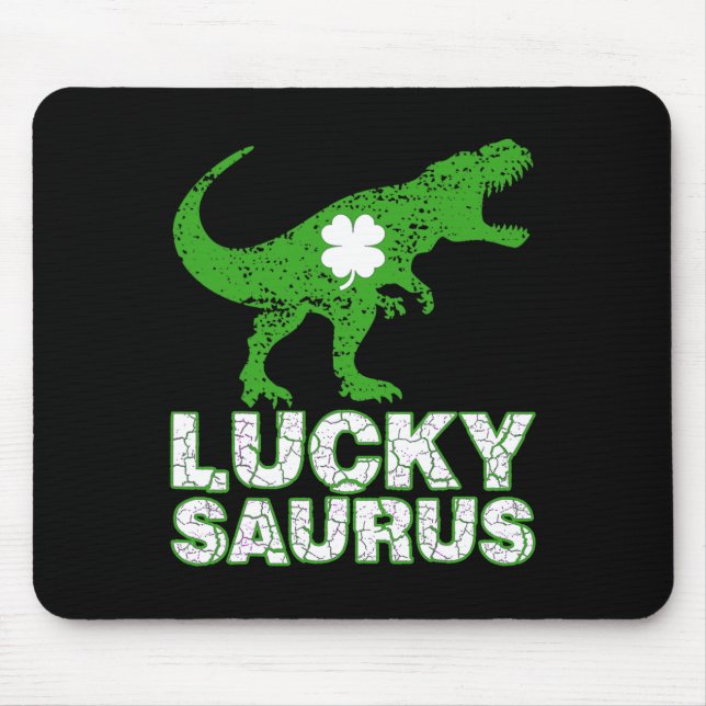 Glad St Patricks Day Luckysaurus Dinosaur Shamrock Musmatta (Framsidan)