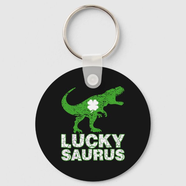 Glad St Patricks Day Luckysaurus Dinosaur Shamrock Nyckelring (Framsida)