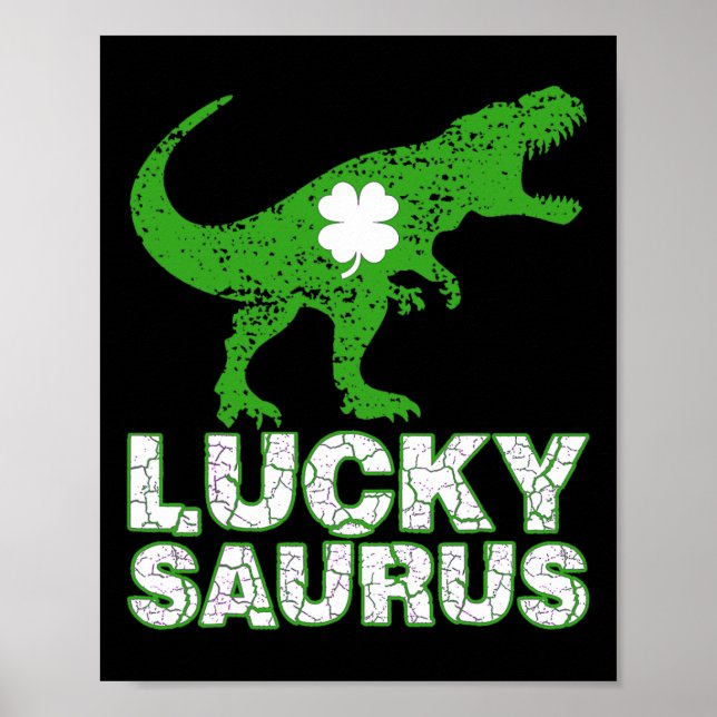 Glad St Patricks Day Luckysaurus Dinosaur Shamrock Poster (Framsidan)