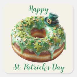 Glad St. Patrick's Day-munk med Leprechaunhatt Fyrkantigt Klistermärke