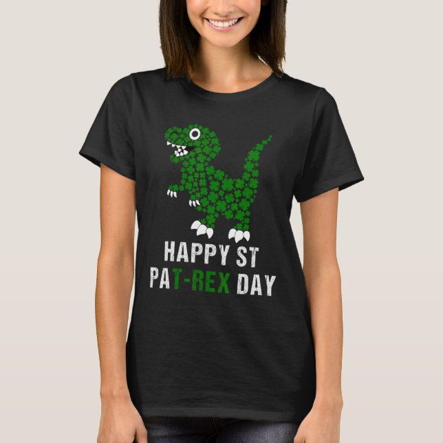 Glad St Patricks Day Patrex T-rex Dinosaur Rolig  T Shirt (Framsida)