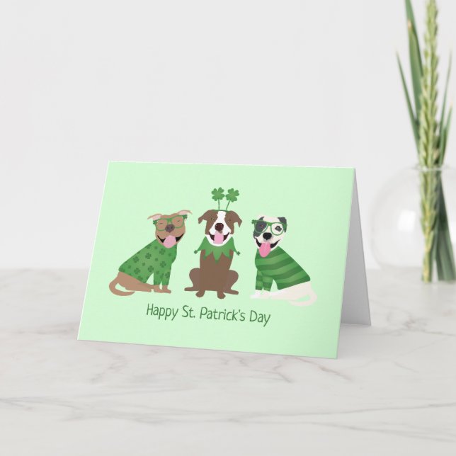 Glad St Patricks Day Pit Bull Hundar Helgkort (Framsida)