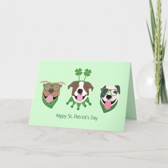 Glad St Patricks Day Pit Bull Hundar Helgkort (Framsida)