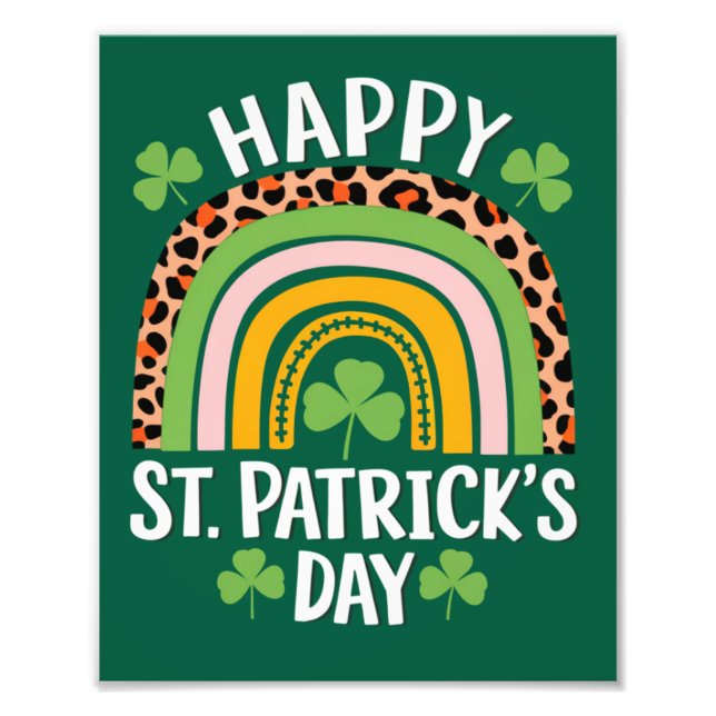 Glad St Patrick's Day Regnbåge Shamrock  Fototryck (Framsidan)