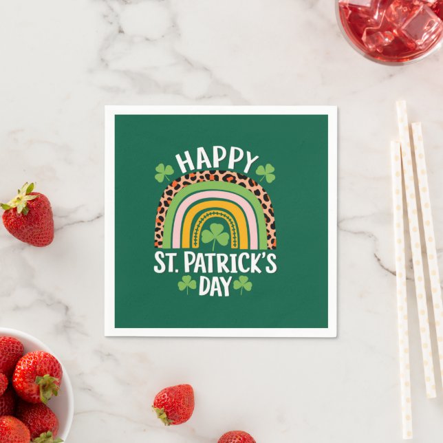 Glad St Patrick's Day regnbåge Shamrock  Pappersservett (Insitu)
