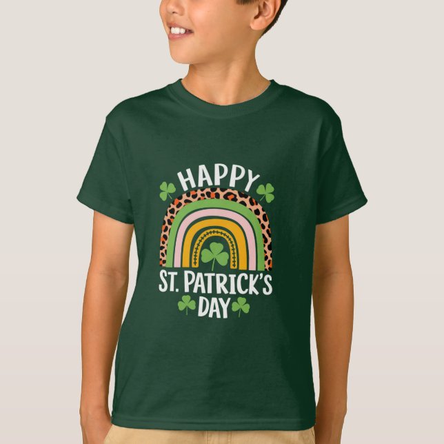 Glad St Patrick's Day regnbåge Shamrock  T Shirt (Framsida)