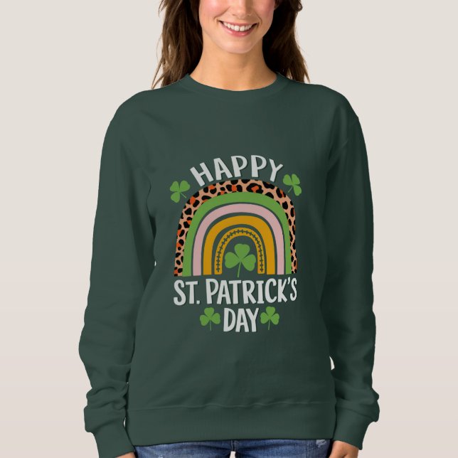 Glad St Patrick's Day regnbåge Shamrock  T Shirt (Framsida)