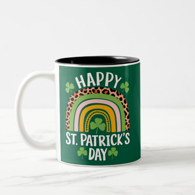 Glad St Patrick's Day regnbåge Shamrock  Två-Tonad Mugg (Vänster)
