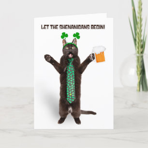 Glad St Patricks Day Rolig Katt i Shamrock Slip Helgkort