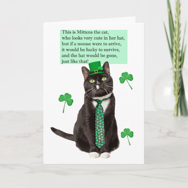 Glad St Patricks Day Rolig Katt Limerick Helgkort (Framsida)