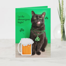 Glad St Patricks Day Rolig Katt Med Öl Helgkort