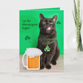 Glad St Patricks Day Rolig Katt Med Öl Helgkort