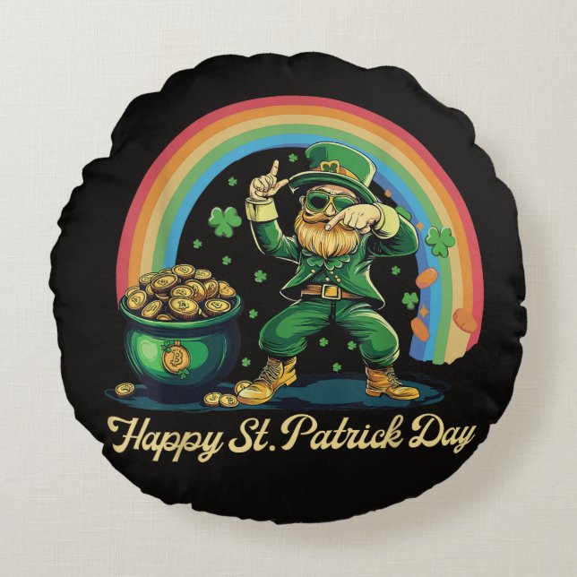 Glad St Patricks Day Rolig Leprechaun Rund Kudde (Framsidan)