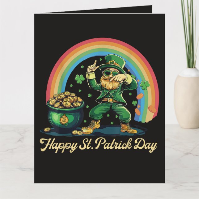 Glad St Patricks Day Rolig Leprechaun Tack Kort (Framsida)