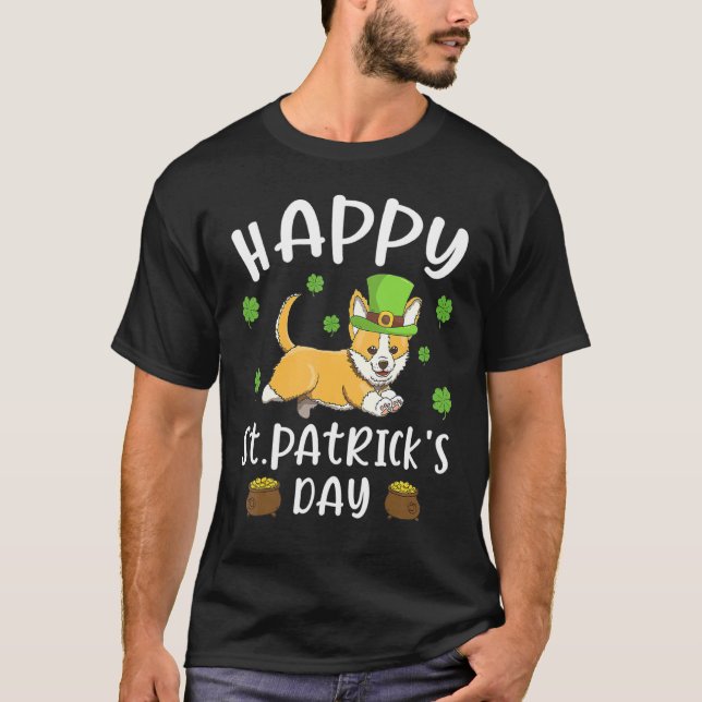Glad St. Patrick's Day Rolig Saint Patricks Corgi  T Shirt (Framsida)