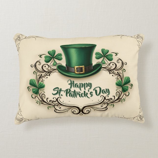 Glad St. Patrick's Day Shamrock-design Prydnadskudde (Framsidan)