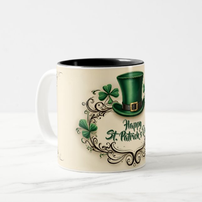 Glad St. Patrick's Day Shamrock-design Två-Tonad Mugg (Framsida vänster)