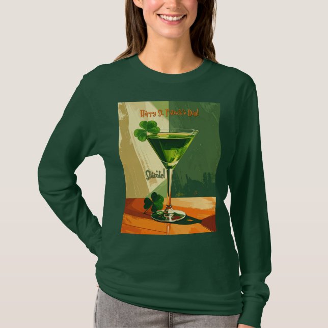 Glad St. Patrick's Day Shamrock Martini  T Shirt (Framsida)