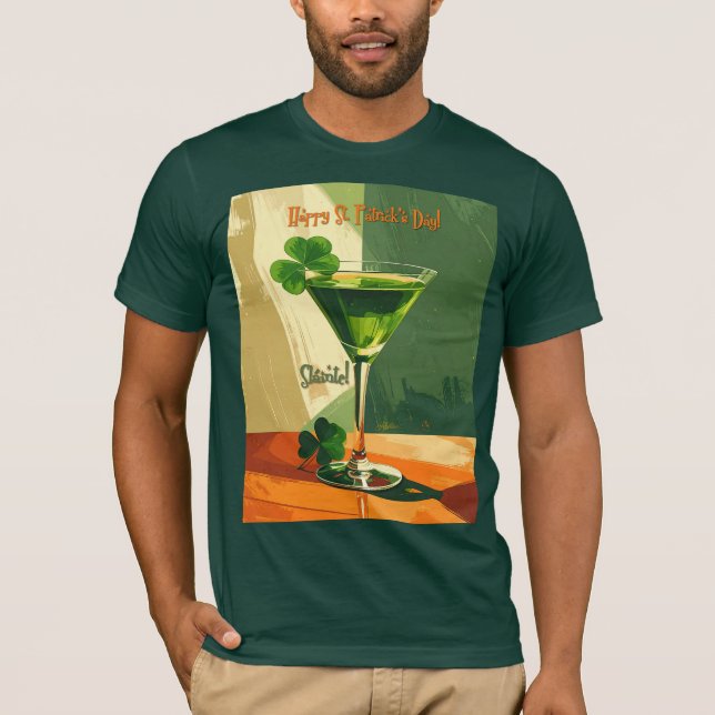 Glad St. Patrick's Day Shamrock Martini  T Shirt (Framsida)