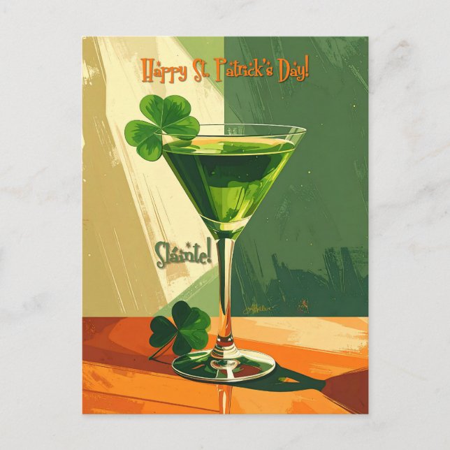 Glad St. Patrick's Day Shamrock Martini  Vykort (Framsida)