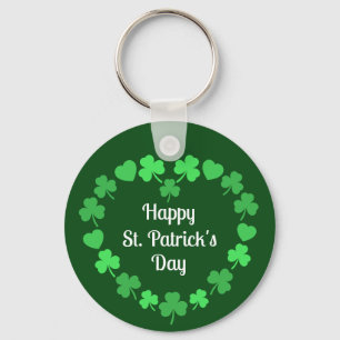 Glad St. Patrick's Day Shamrock och Hjärtkrans Nyckelring