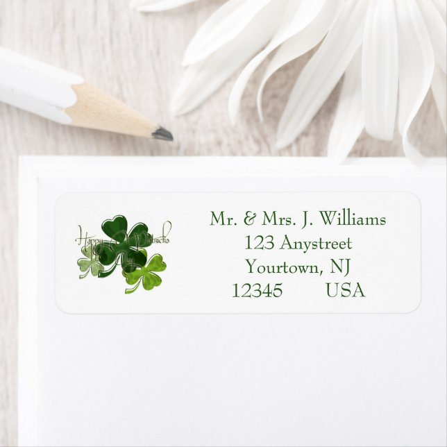 Glad St. Patrick's Day Shamrock  Returadress Etikett (Insitu)
