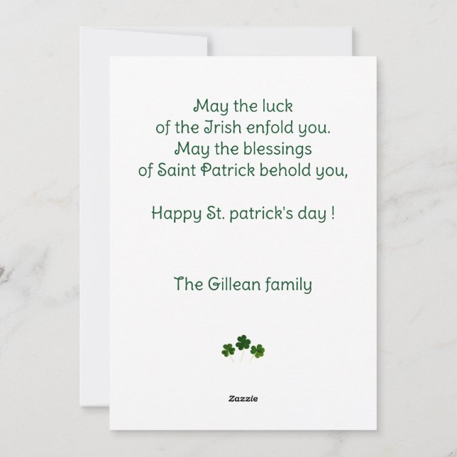 Glad St. Patrick's Day Shamrocks barn foto  Julkort (Baksida)