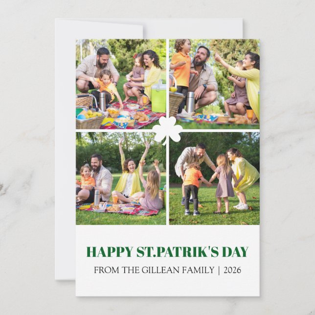 Glad St. Patrick's Day Shamrocks familjefoto Julkort (Framsida)
