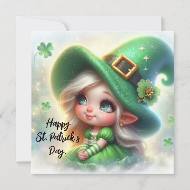 Glad St Patricks Day Söt Gnome Julkort (Framsida)