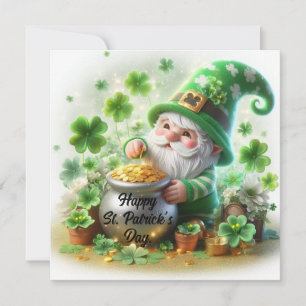 Glad St Patrick's Day Söt Gnome Julkort
