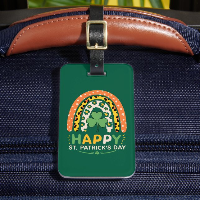 Glad St Patricks Day Söt Regnbåge Leopard Bagagebricka (Framsida Insitu 2)