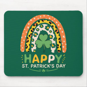 Glad St Patrick's Day Söt Regnbåge Leopard Musmatta