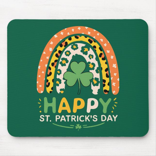 Glad St Patrick's Day Söt Regnbåge Leopard Musmatta (Framsidan)