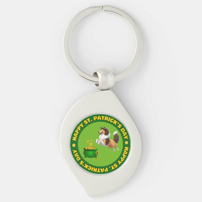 Glad St. Patrick's Day Swirl Silverfärgad Nyckelring (Framsidan)