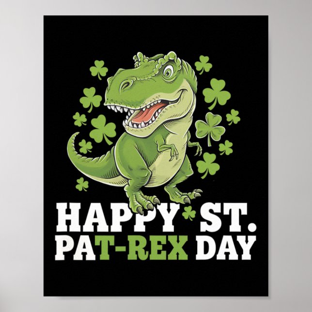 Glad St Patricks Day T-Rex och shamrocks St Patty Poster (Framsidan)