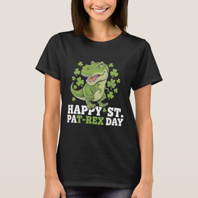 Glad St Patricks Day T-Rex Och Shamrocks St Patty T Shirt (Framsida)