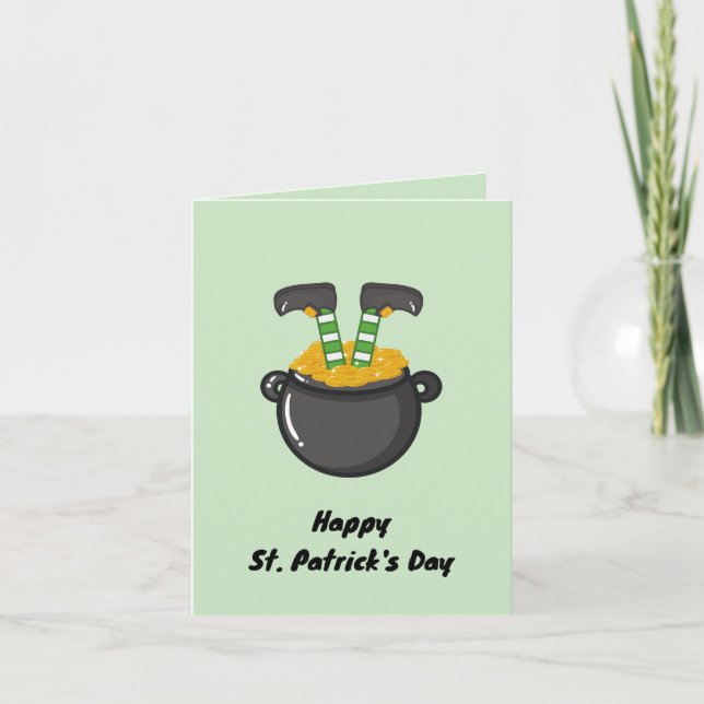 Glad St. Patrick's Day Tomte Grönt Guld Kort (Framsida)
