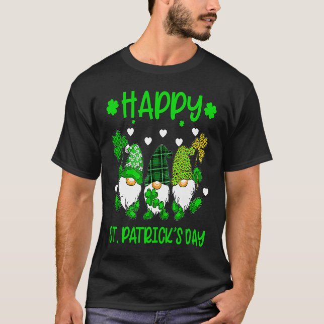 Glad St Patrick's Day Tre Gnome Irländska Shamrock T Shirt (Framsida)
