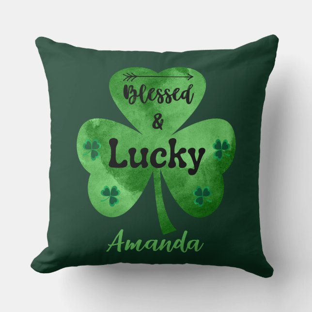 Glad St. Patrick's Day  Välsignad och Lycklig Kudde (Framsida)